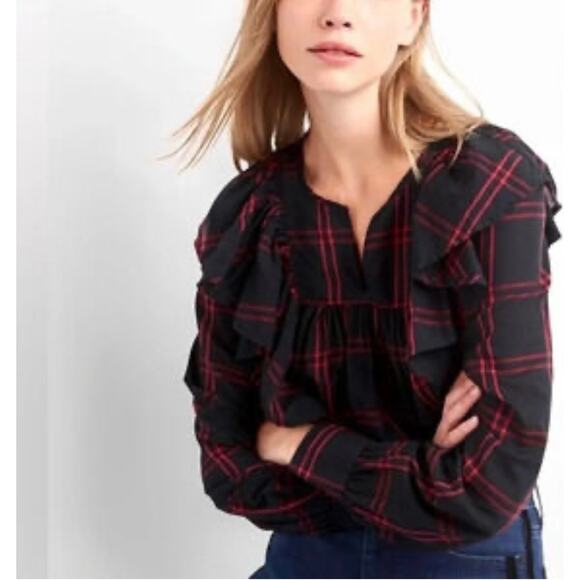 GAP Cascade Ruffle Plaid Top - Picture 2 of 6